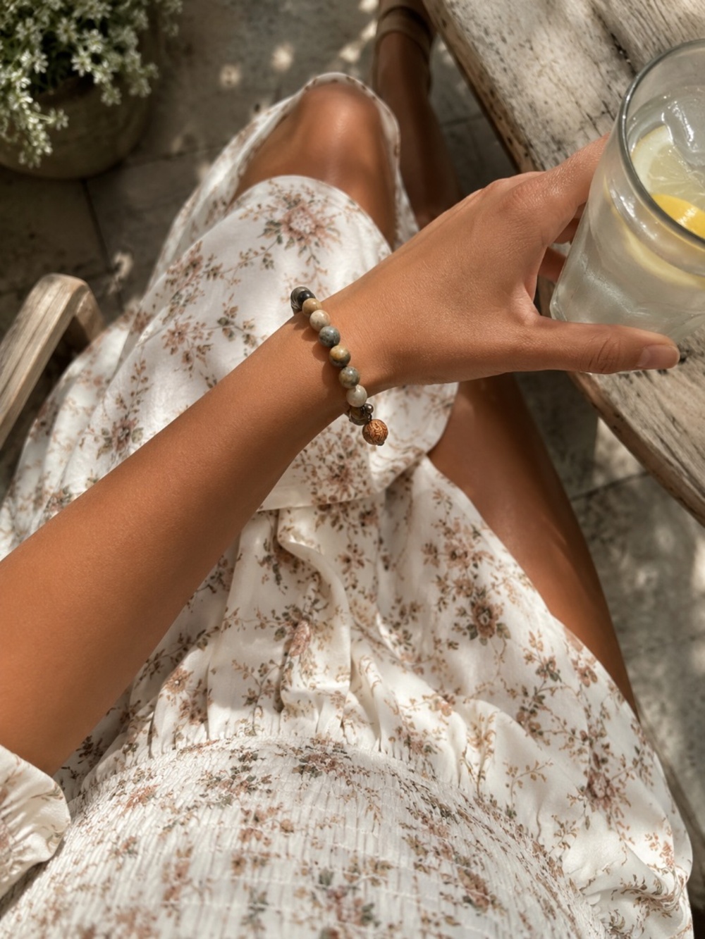 {Handmade} Agate Stone Beaded Bracelet with Charm